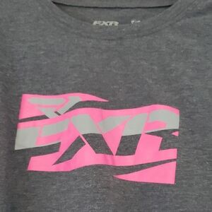 FXR Racing Gray Graphic T-Shirt with Pink Ac